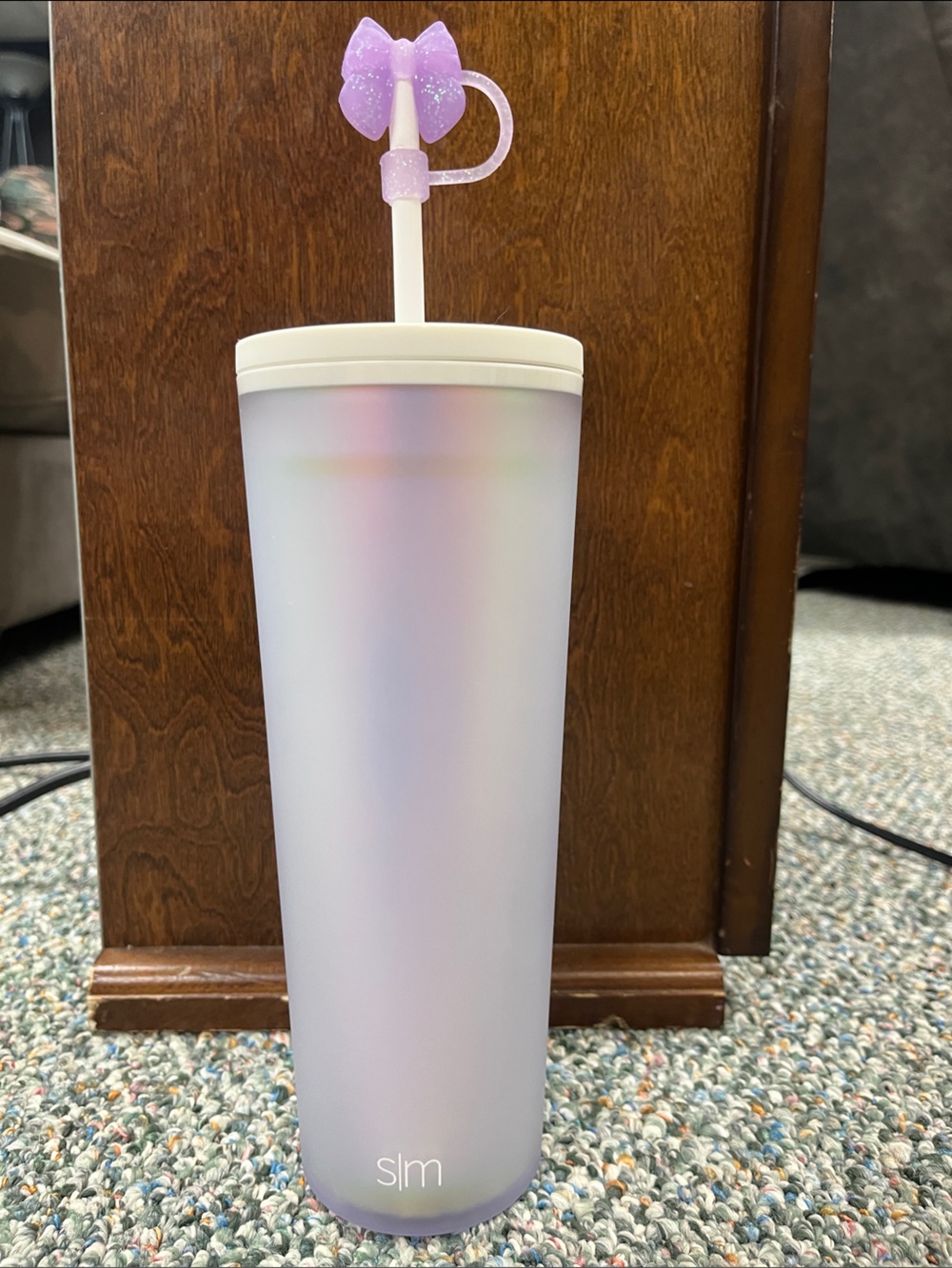 Slim Iridescent Lavender Tumbler with Bow Straw - s|m